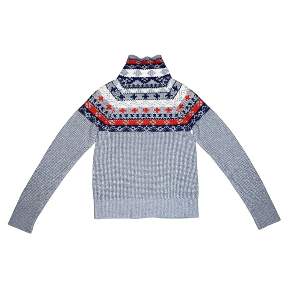 Columbia Pine Street Jacquard Pullover Sweater Women XS Gray Mock Neck Ski Lodge - Picture 3 of 8